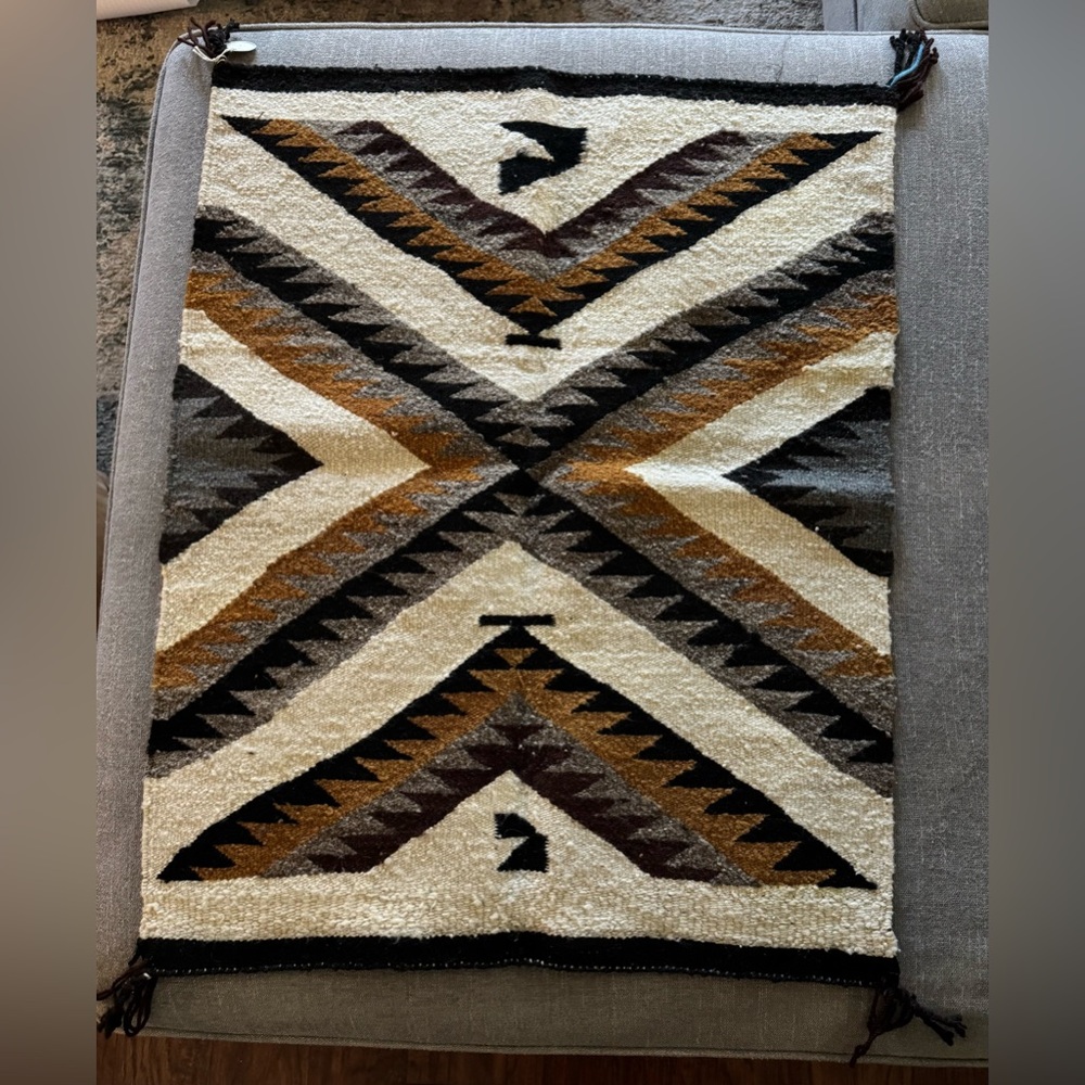 Handmade Southwestern Wool Rug – Navajo Style Geometric Pattern (26” x‎ 33”)